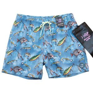 NWT Psyco Tuna Men's Swim Shorts Trunks Lures Fish Vallarta Blue Large L